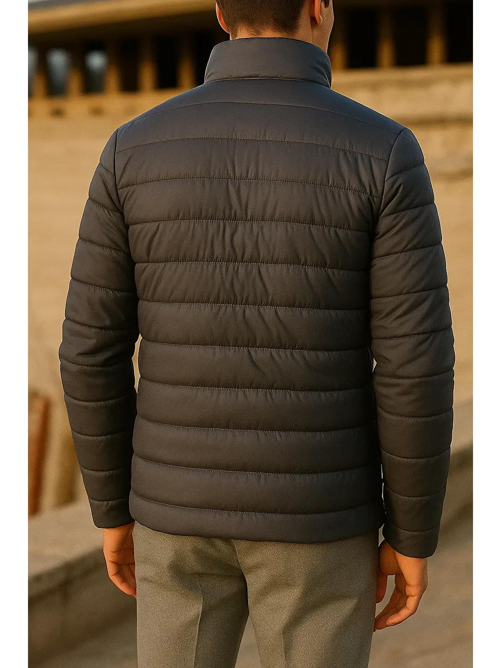 Gri Erkek Kışlık Comfort Trend Günlük Füme Şişme Mont-5