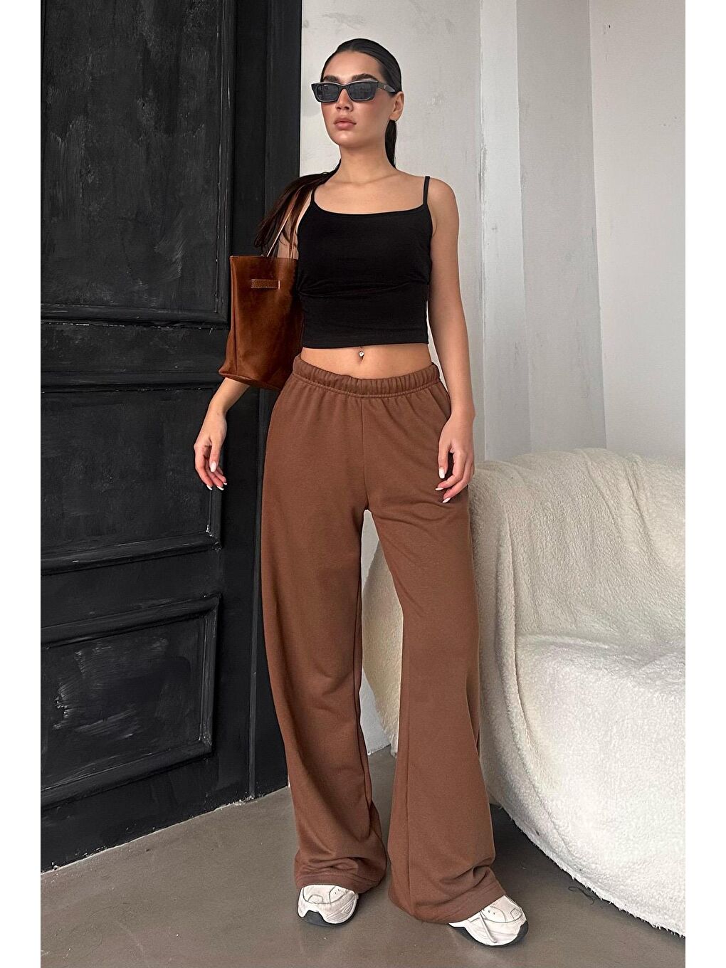 Kahverengi Bol Paça Kadın Eşofman Altı Mg2279-1