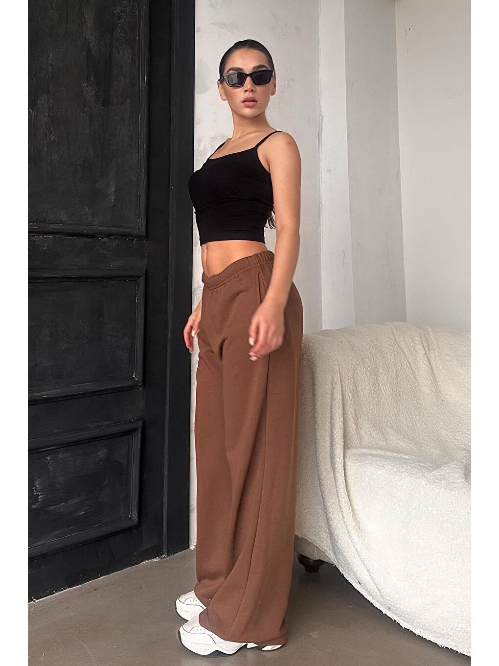 Kahverengi Bol Paça Kadın Eşofman Altı Mg2279-2