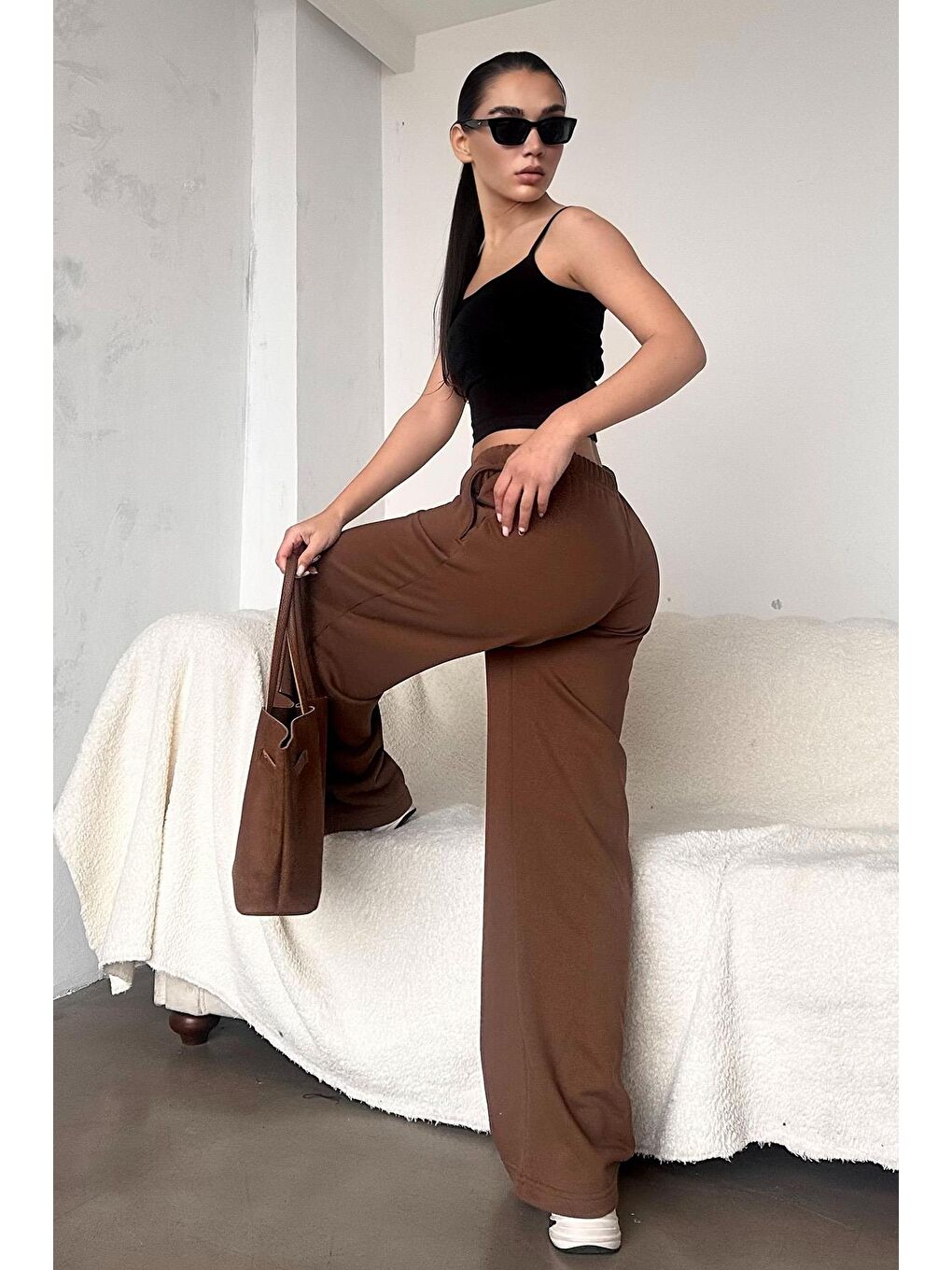 Kahverengi Bol Paça Kadın Eşofman Altı Mg2279-4