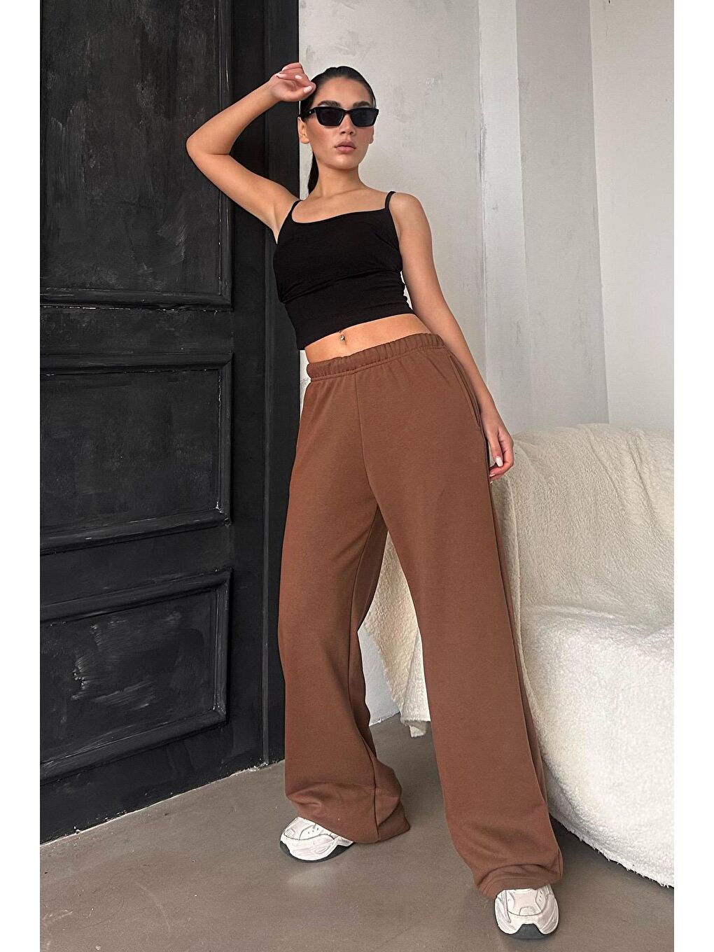 Kahverengi Bol Paça Kadın Eşofman Altı Mg2279-5