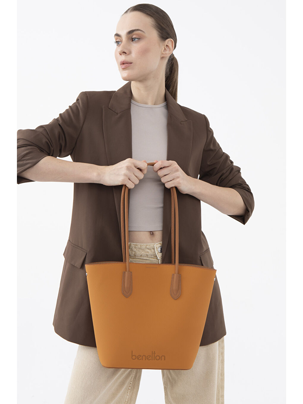 Kahverengi Kadin Kol Çantasi Hardal-Camel BNT1609-2