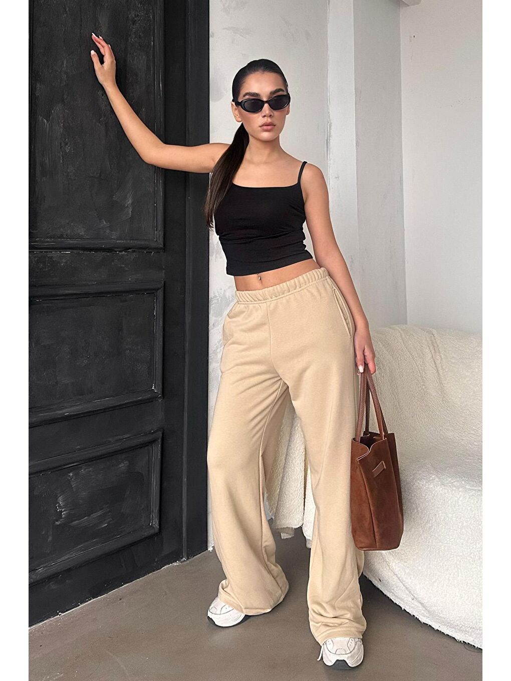 Bej Bol Paça Kadın Eşofman Altı Mg2279