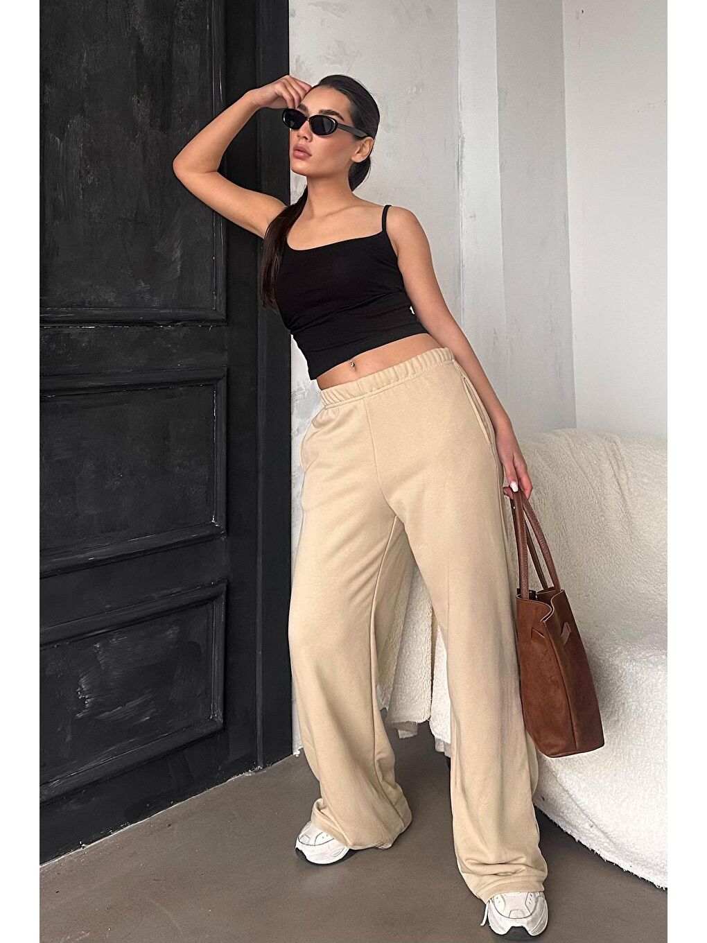 Bej Bol Paça Kadın Eşofman Altı Mg2279-1