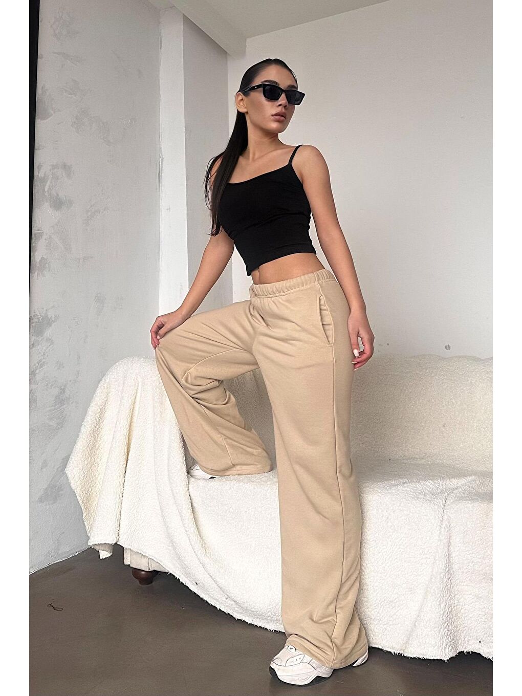 Bej Bol Paça Kadın Eşofman Altı Mg2279-2