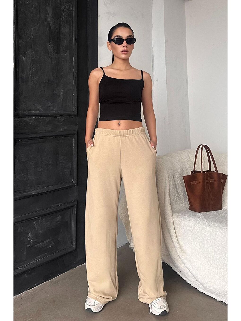 Bej Bol Paça Kadın Eşofman Altı Mg2279-3