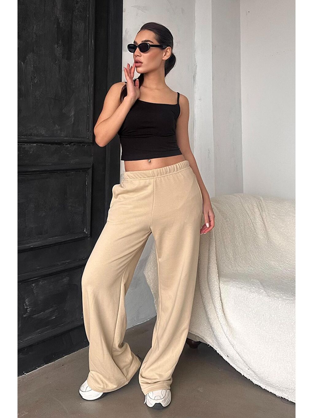 Bej Bol Paça Kadın Eşofman Altı Mg2279-4