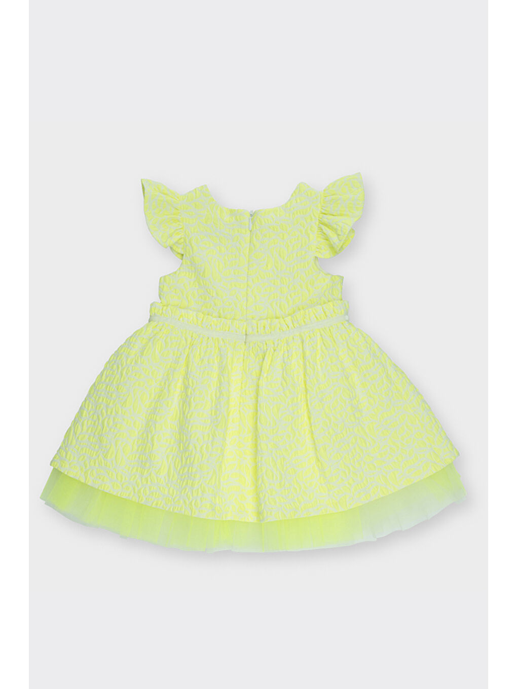 Kız Bebek Fırfır Detaylı Dokulu Sarı Elbise-1