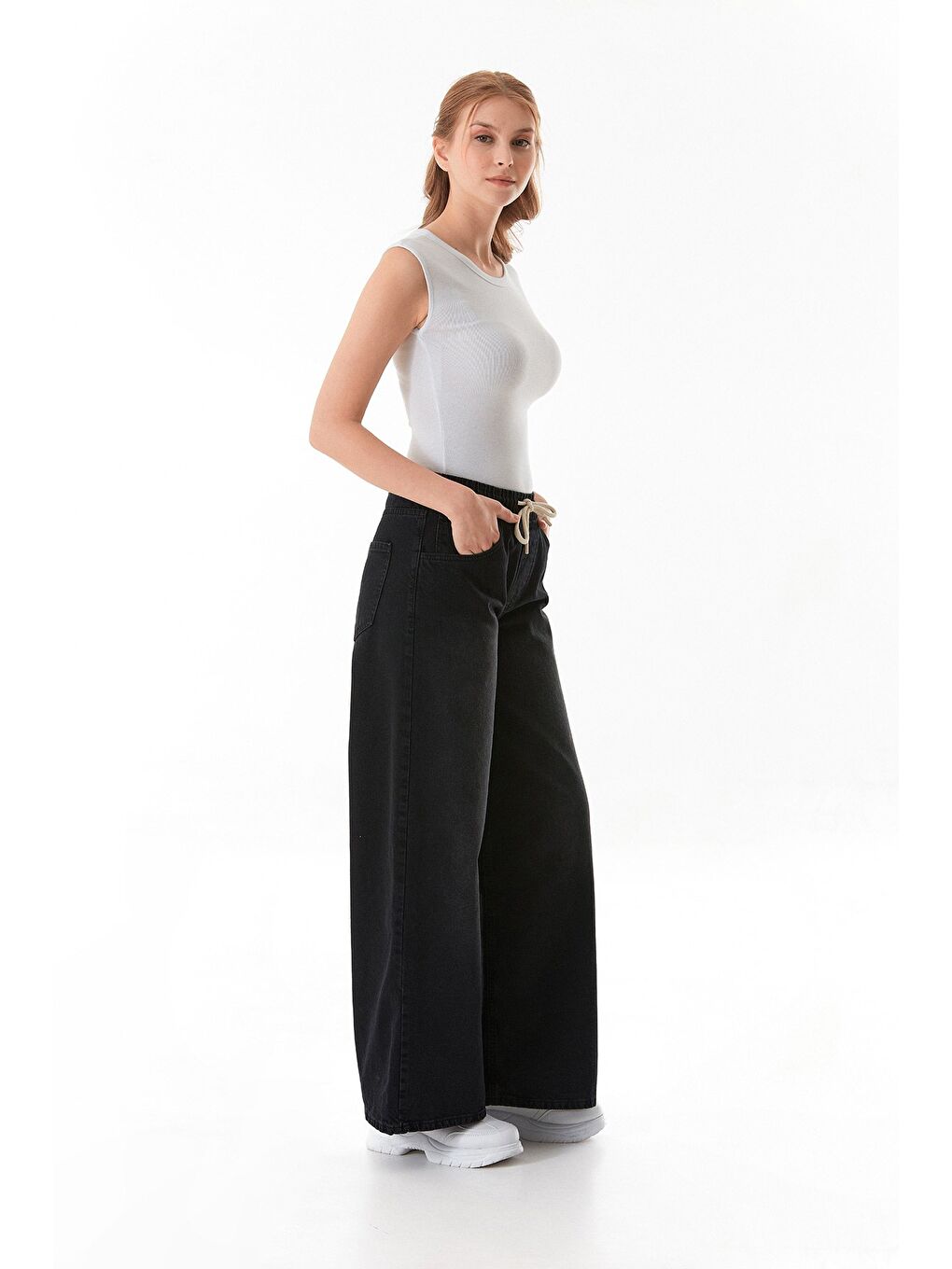 Antrasit Beli Bağlamalı Eskitme Görünümlü Palazzo Jean-3