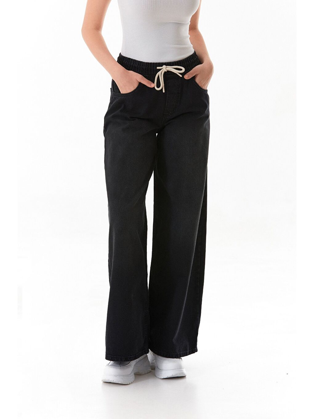 Antrasit Beli Bağlamalı Eskitme Görünümlü Palazzo Jean-4