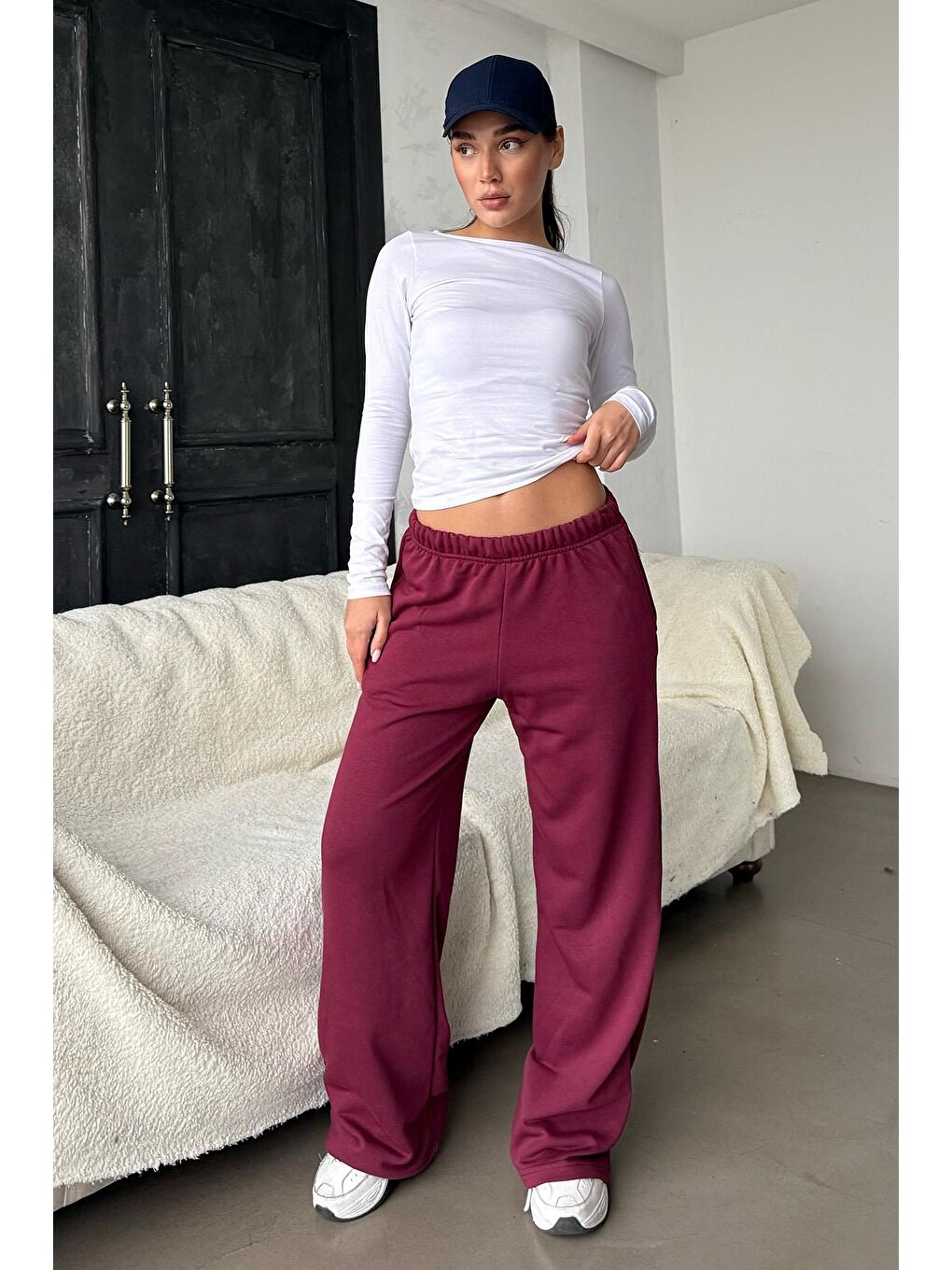 Bordo Bol Paça Kadın Eşofman Altı Mg2279