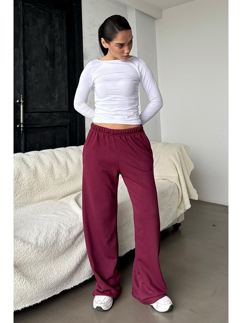 Bordo Bol Paça Kadın Eşofman Altı Mg2279-2