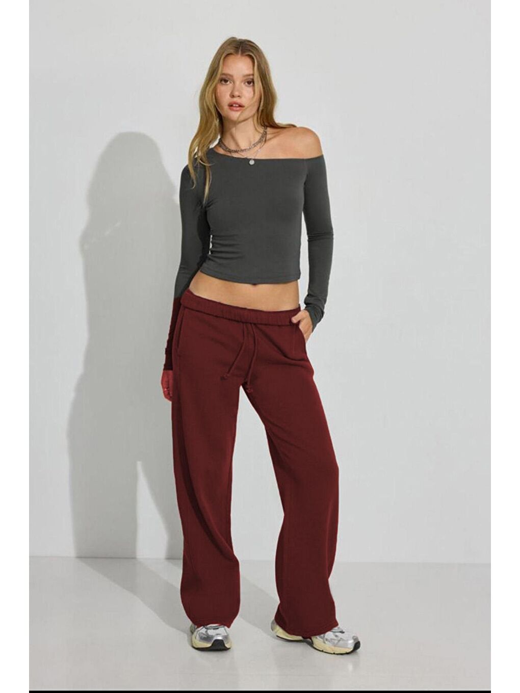 Bordo Bol Paça Kadın Eşofman Altı Mg2279-3