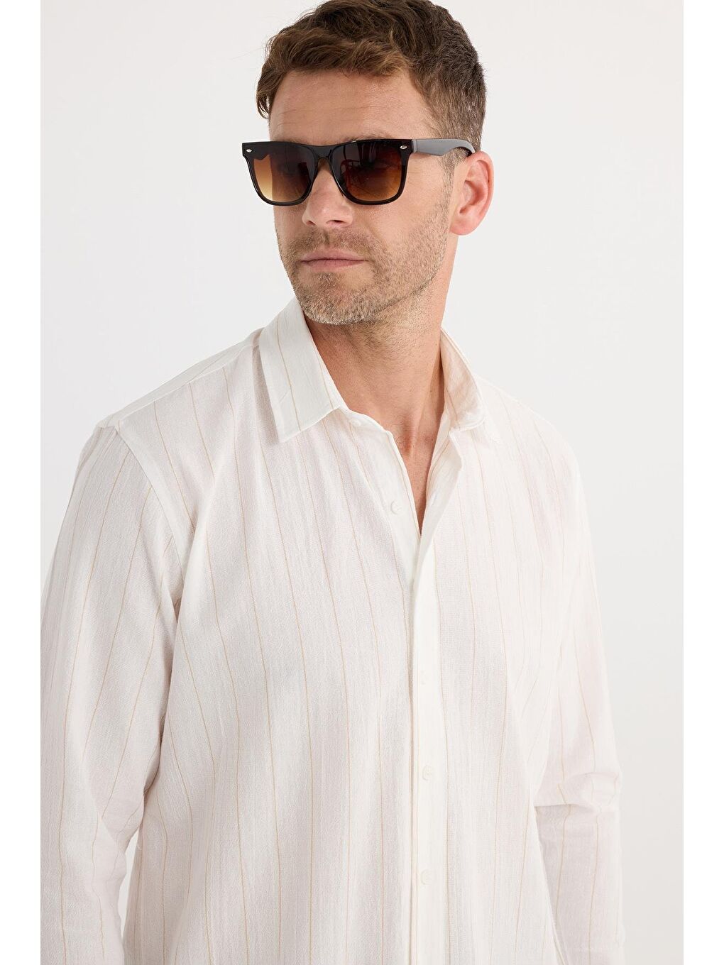 Karışık Erkek Regular Fit Klasik Kesim Spor Yaka Çizgili Pamuk Gömlek-1