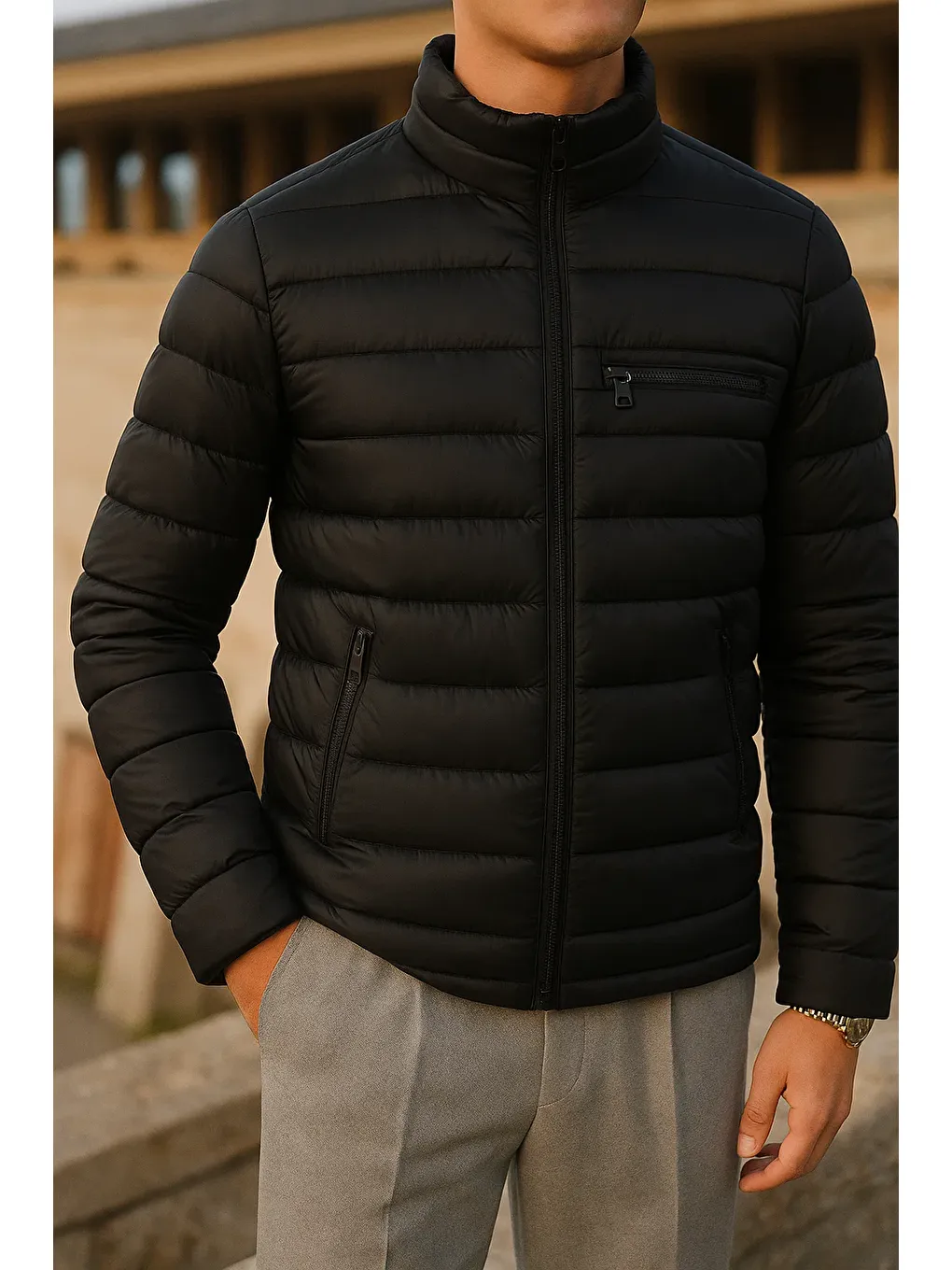 Erkek Kışlık Comfort Trend Günlük Siyah Şişme Mont-1