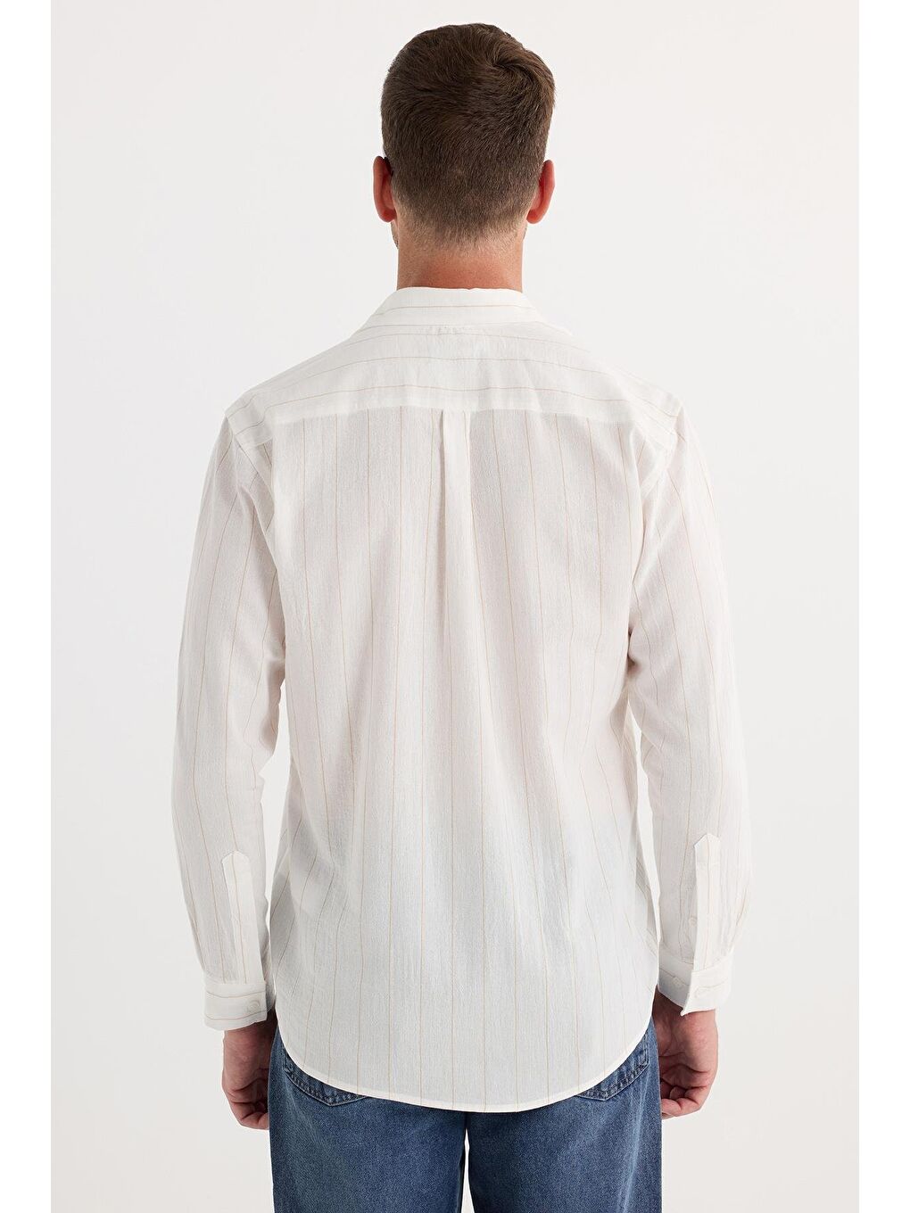 Karışık Erkek Regular Fit Klasik Kesim Spor Yaka Çizgili Pamuk Gömlek-6