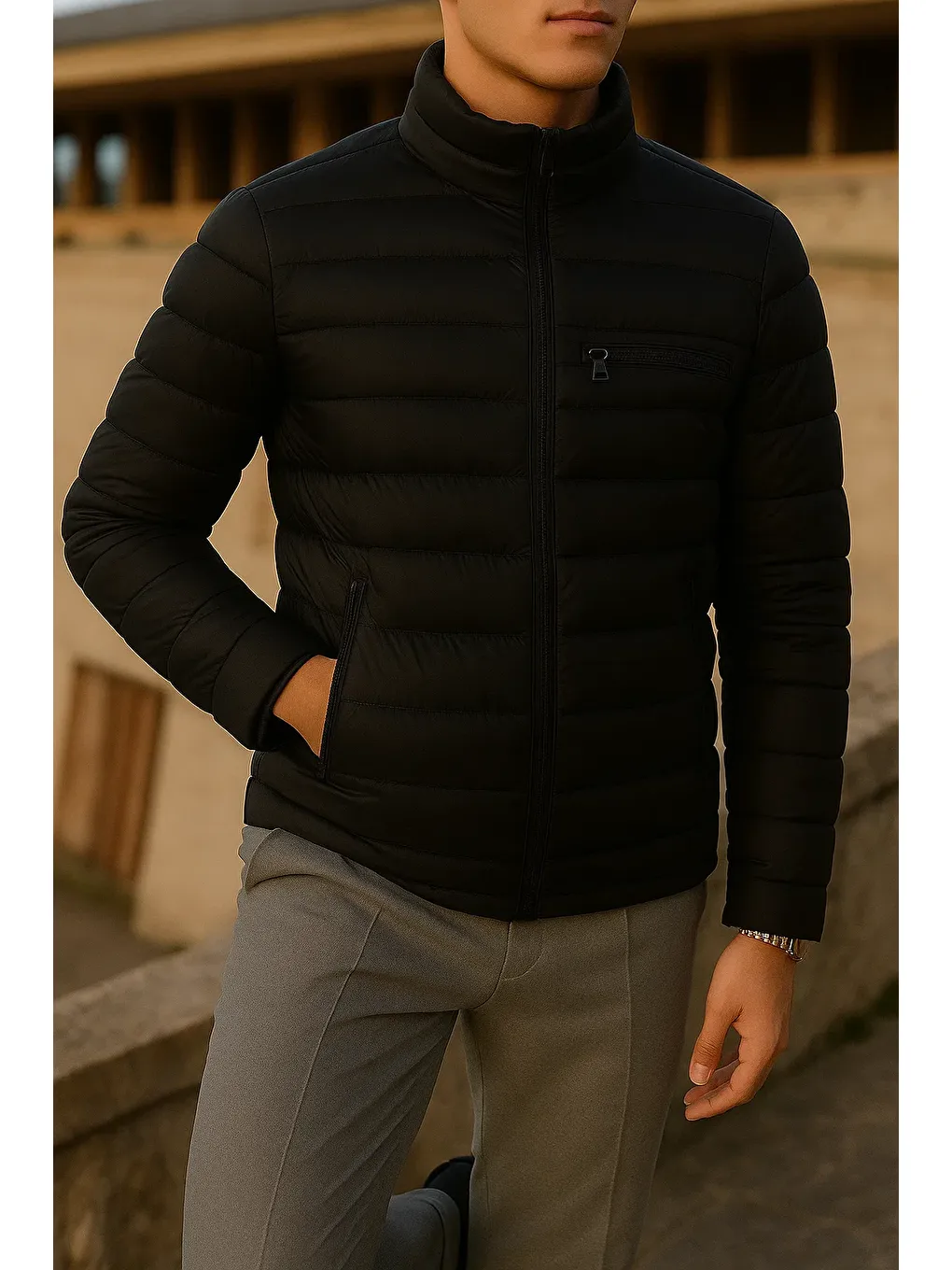 Erkek Kışlık Comfort Trend Günlük Siyah Şişme Mont-3