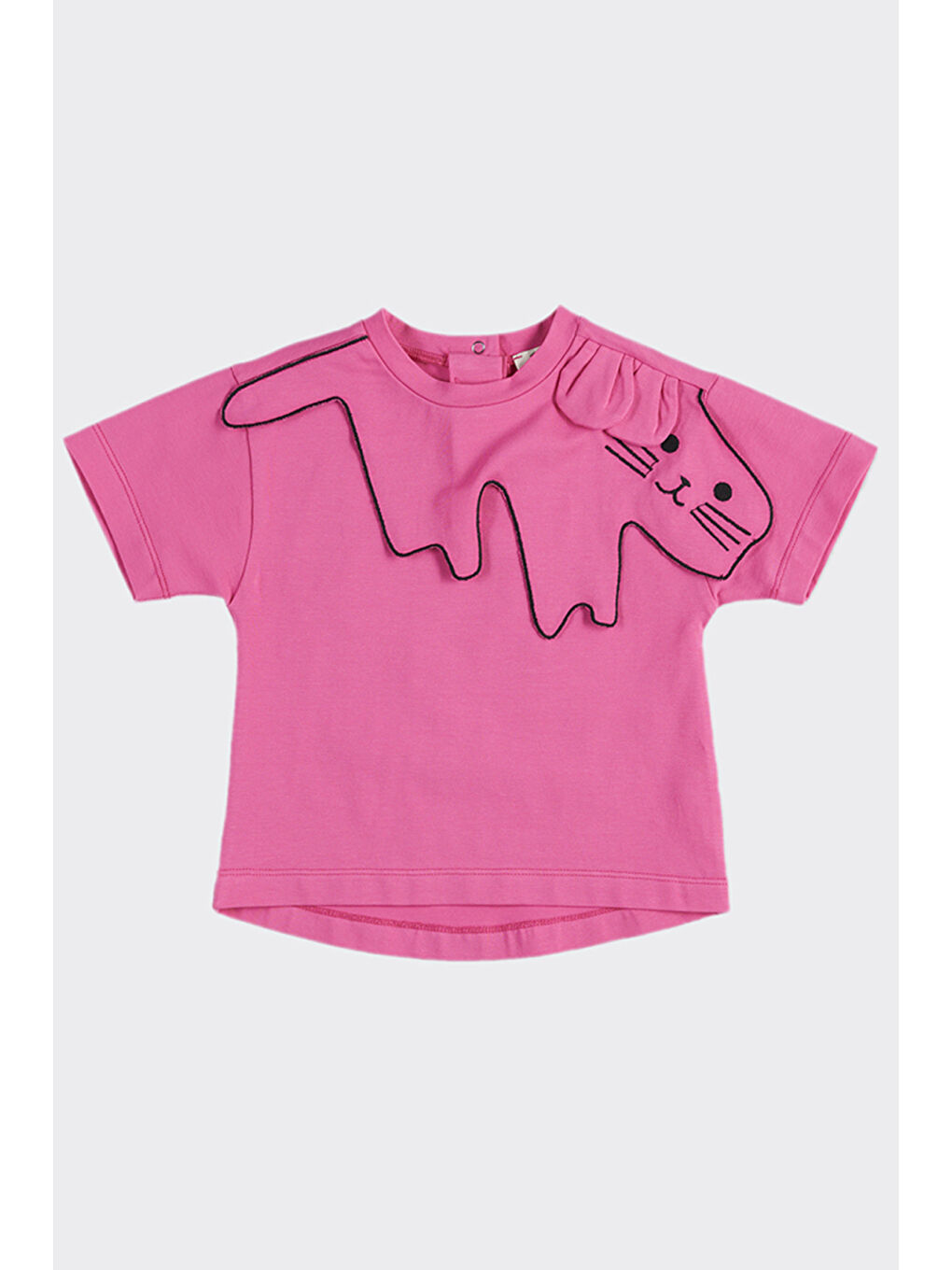 Kız Bebek Nakışlı Yaka Detaylı Fuşya Tişört