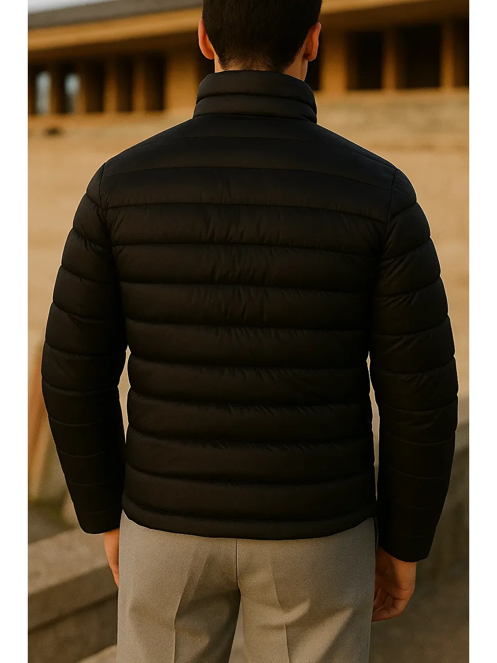 Erkek Kışlık Comfort Trend Günlük Siyah Şişme Mont-5