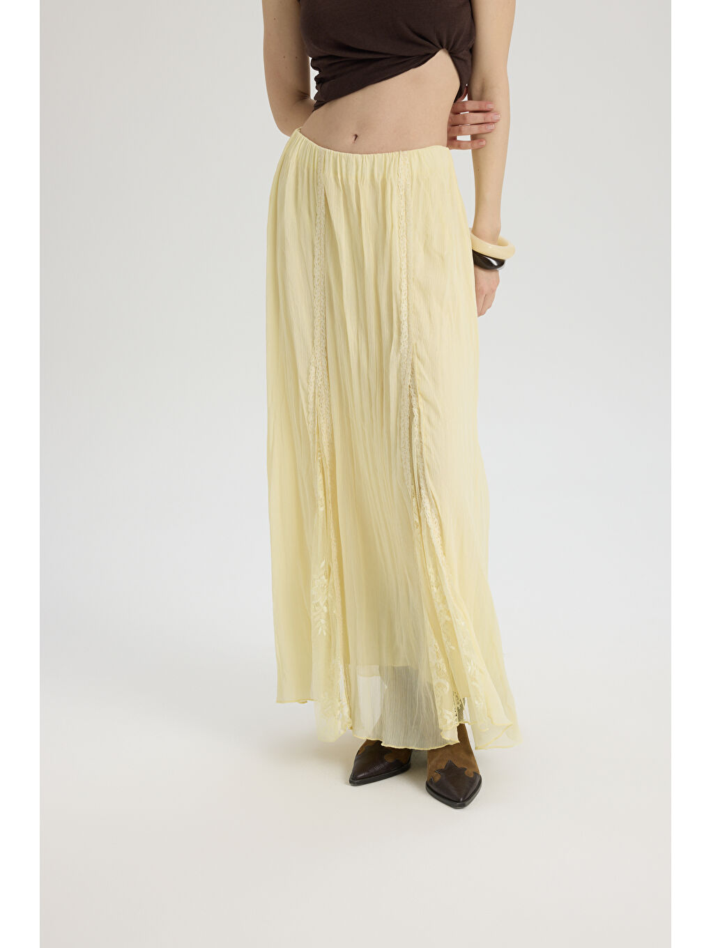 Aurore Dantel Detay Sarı Etek-2