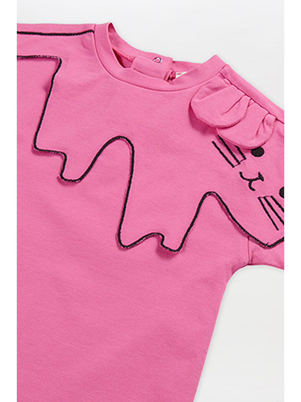 Kız Bebek Nakışlı Yaka Detaylı Fuşya Tişört-2