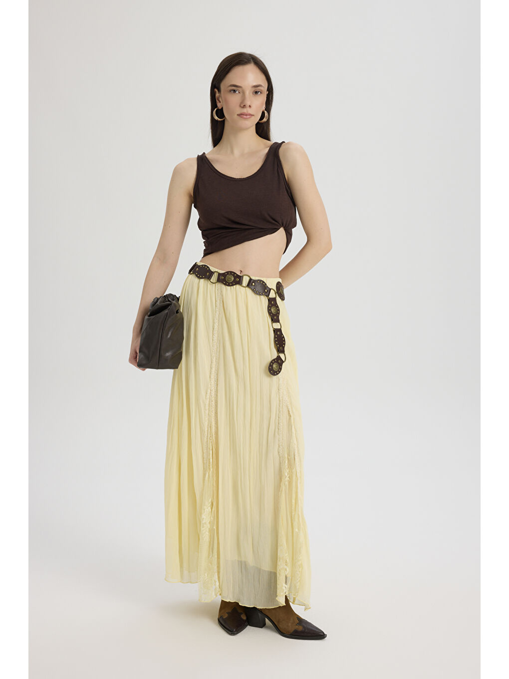 Aurore Dantel Detay Sarı Etek-5