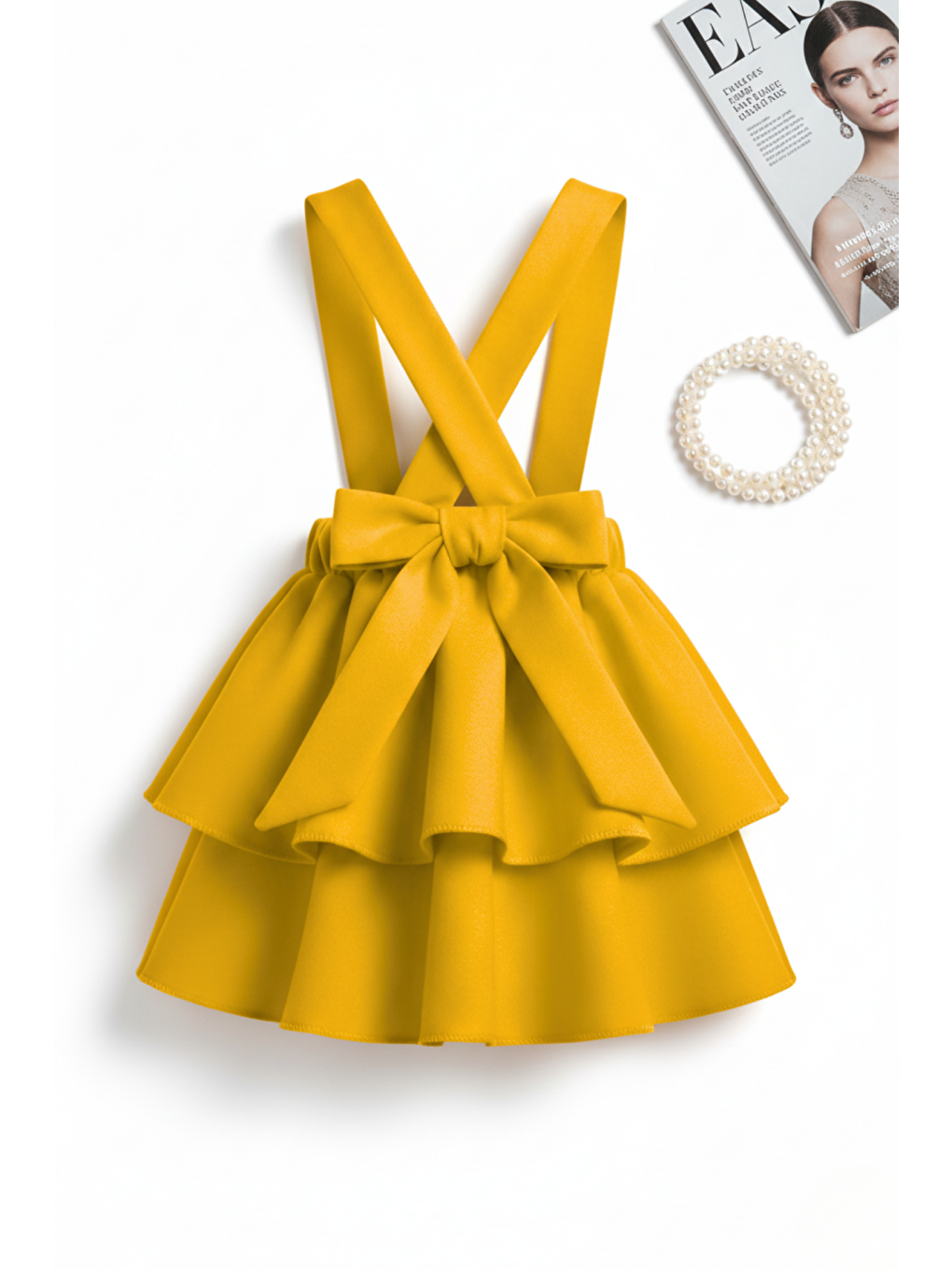 Kız Çocuk Helen Sarı Askılı Kat Kat Bağlama Jile Elbise