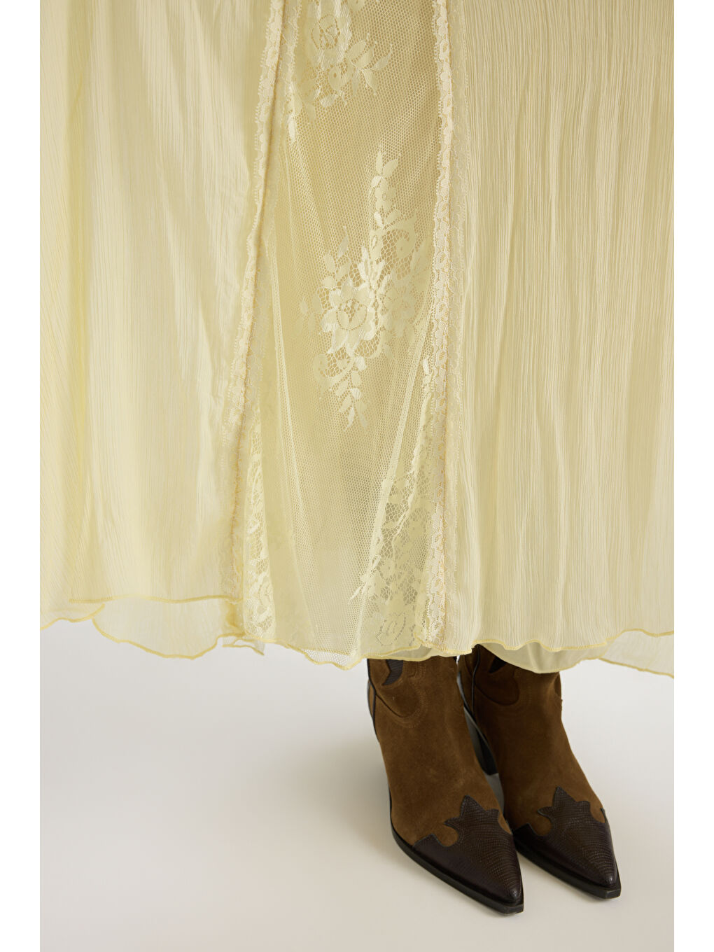 Aurore Dantel Detay Sarı Etek-7