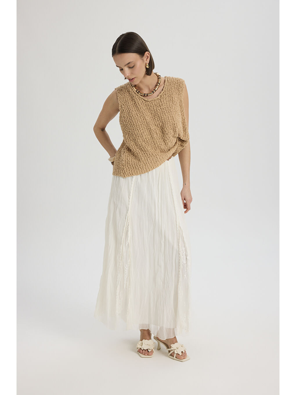 Aurore Dantel Detay Ekru Etek