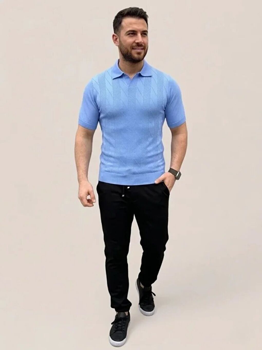 Mavi Erkek Yazlık Triko Dokuma Tişört-1