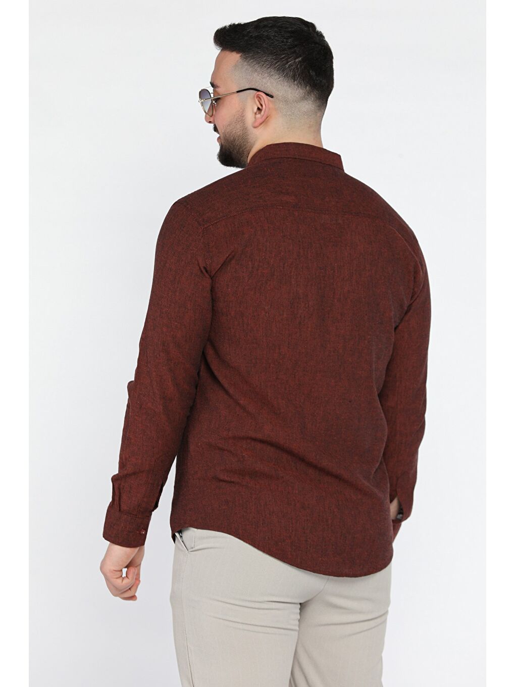 Kahverengi Uzun Kol Erkek Keten Gömlek-2