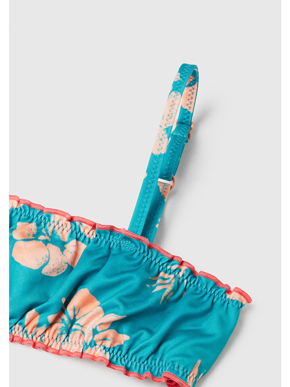 Kız Çocuk Turkuaz Desenli Fırfır Detaylı Ayarlanabilir Askılı Bikini Takımı-2