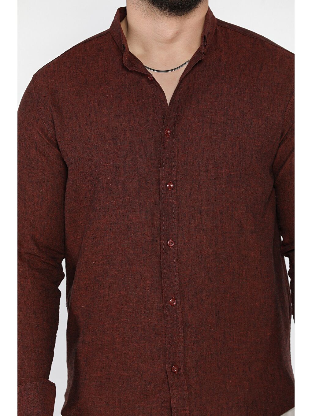 Kahverengi Uzun Kol Erkek Keten Gömlek-3
