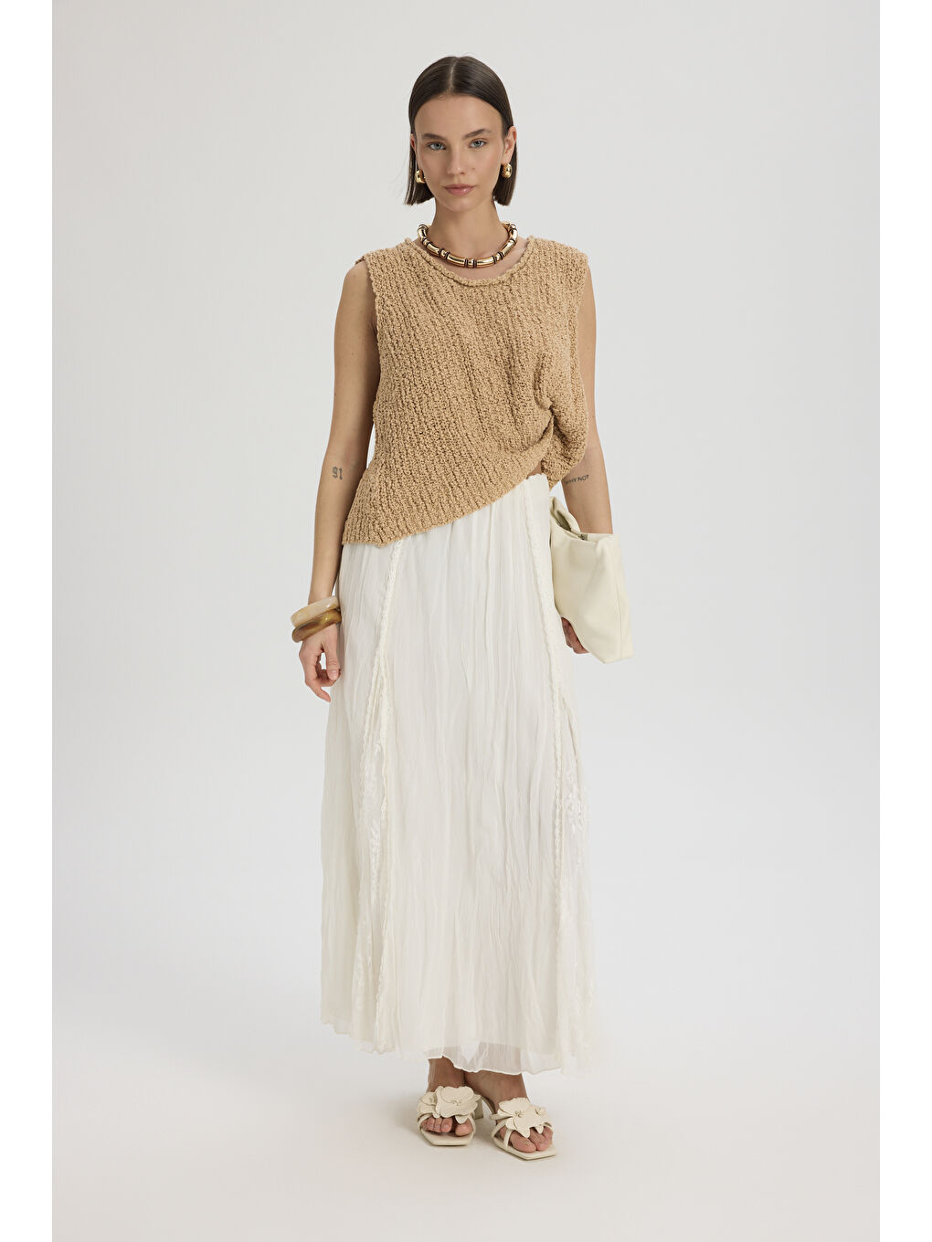 Aurore Dantel Detay Ekru Etek-1