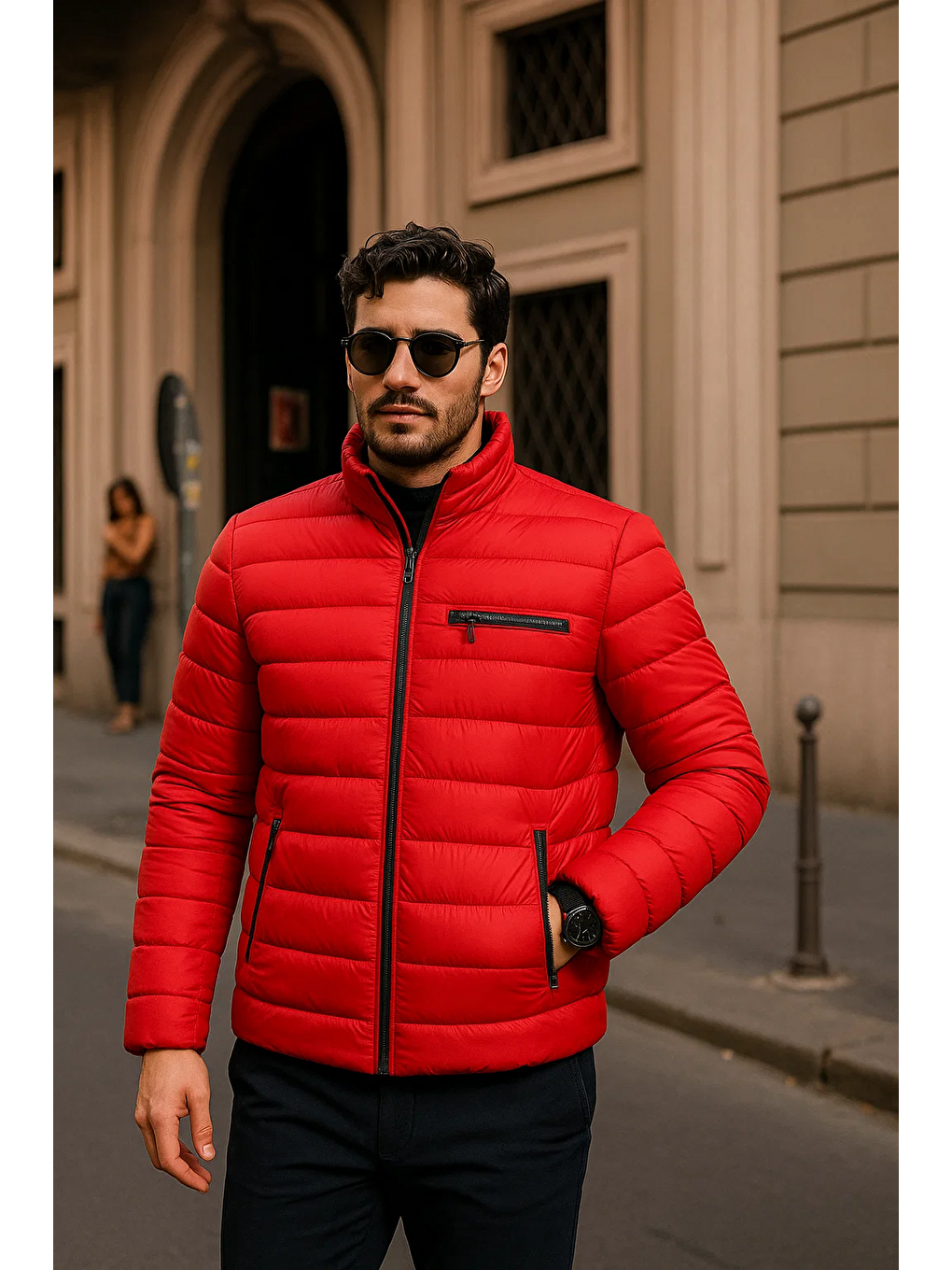 Erkek Comfort Fermuarlı Günlük Kışlık Kırmızı Şişme Mont