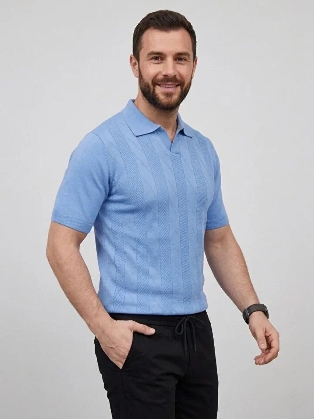 Mavi Erkek Yazlık Triko Dokuma Tişört-2