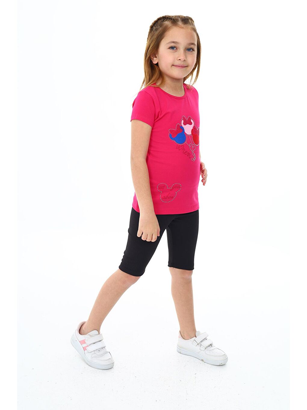 Fuşya Kız Çocuk Taş Süslemeli Kısa Taytlı Takım 3-13 Yaş Zu102-2
