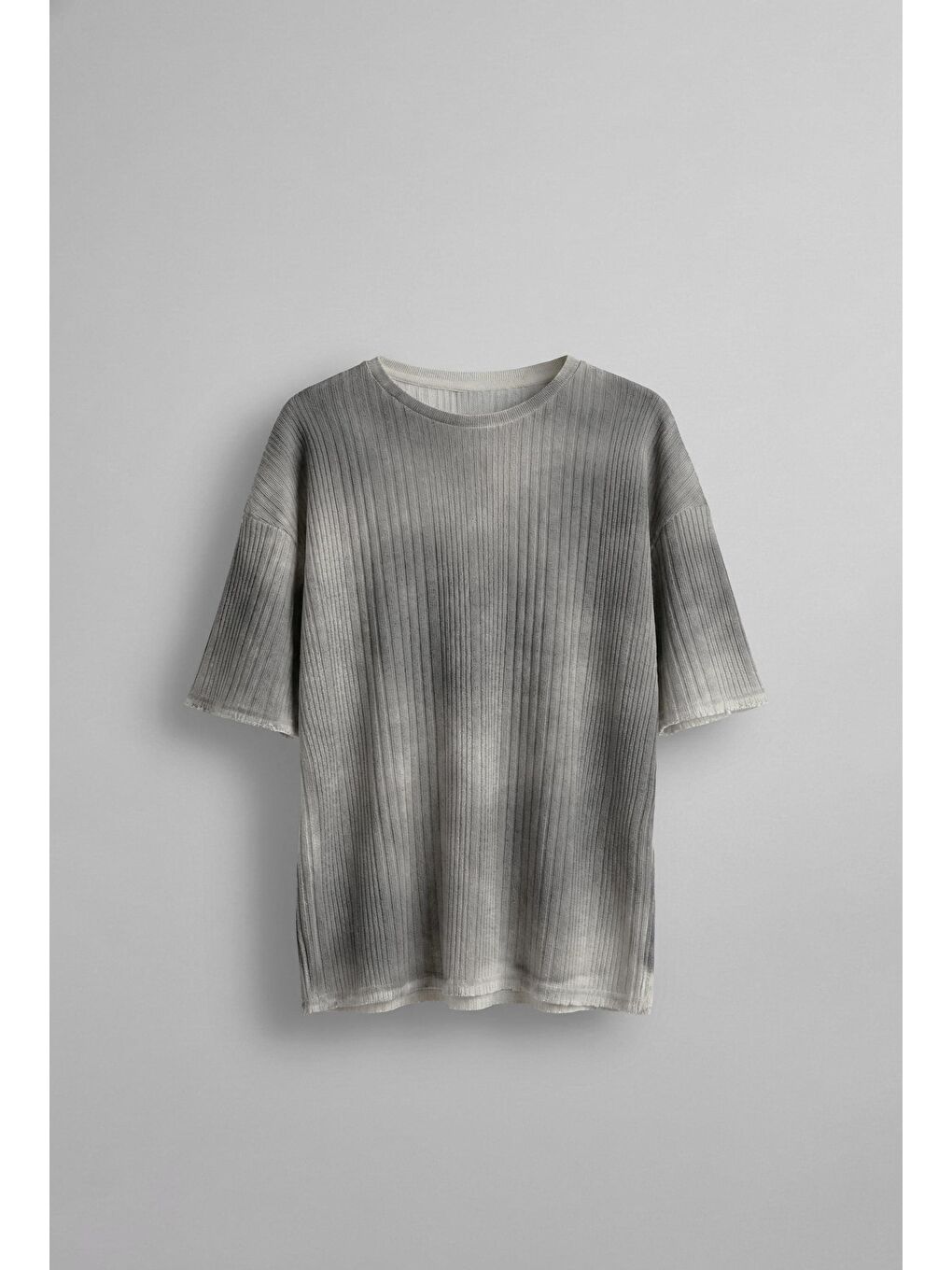 Erkek Super Oversize Desenli Triko T-Shirt Siyah