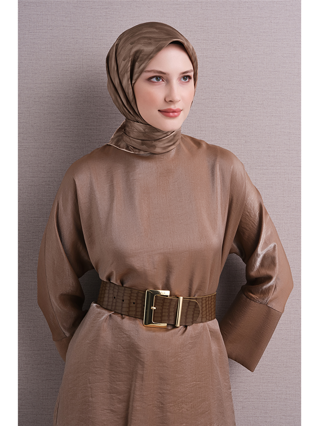 Kahverengi Saf İpek Twill Eşarp 9630d 34