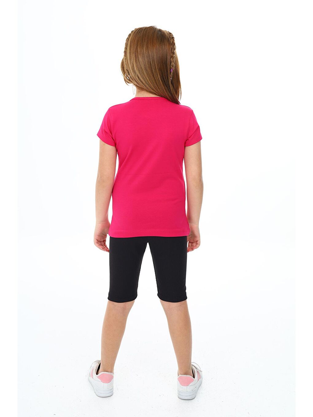 Fuşya Kız Çocuk Taş Süslemeli Kısa Taytlı Takım 3-13 Yaş Zu102-3