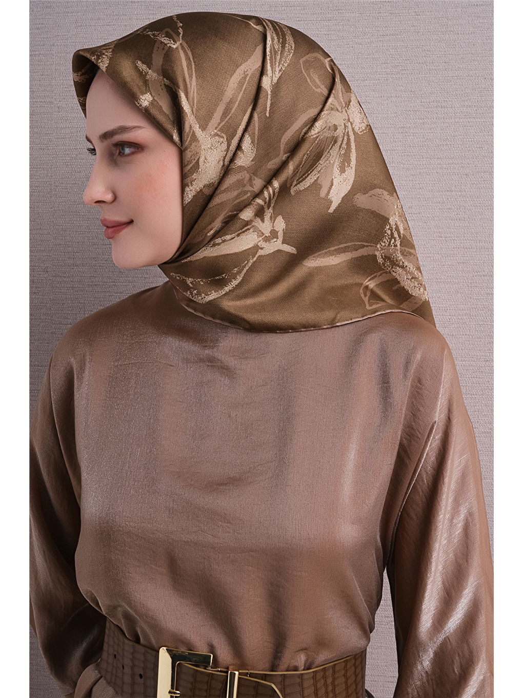 Kahverengi Saf İpek Twill Eşarp 9600d 82-2