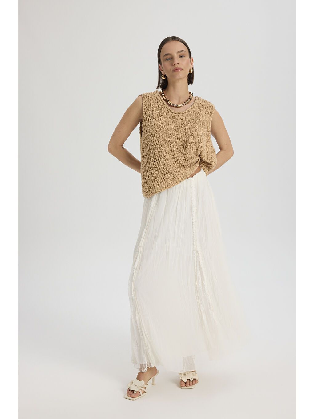 Aurore Dantel Detay Ekru Etek-5