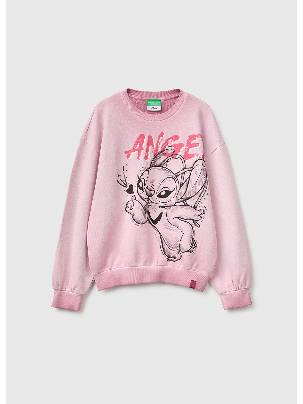 Kız Çocuk Pembe Önü Lilo&stitch Baskılı Oversize Bisiklet Yaka Sweatshirt