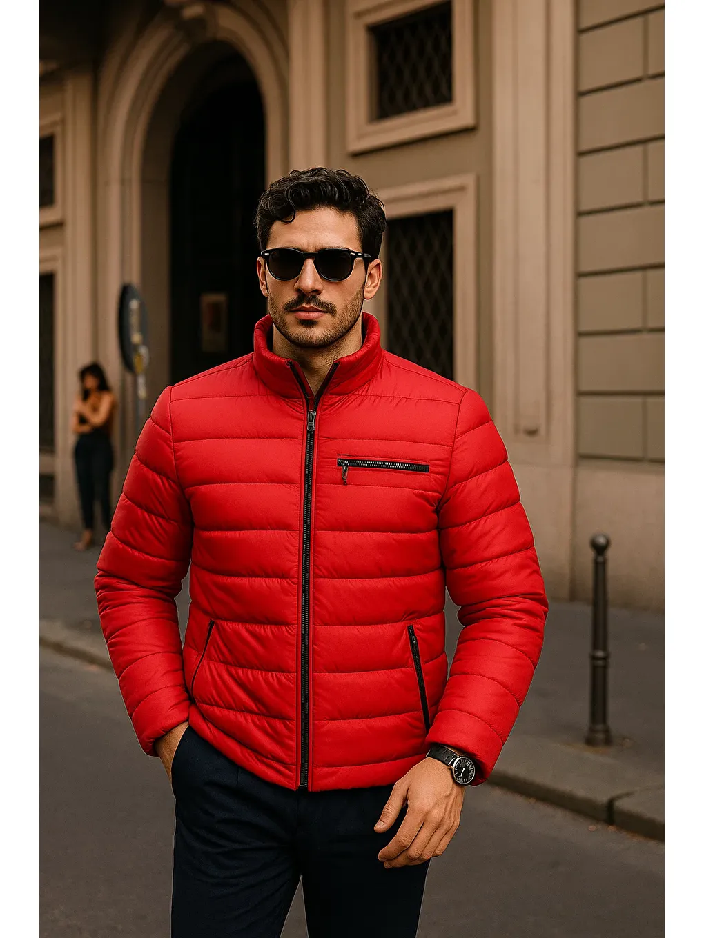 Erkek Comfort Fermuarlı Günlük Kışlık Kırmızı Şişme Mont-1