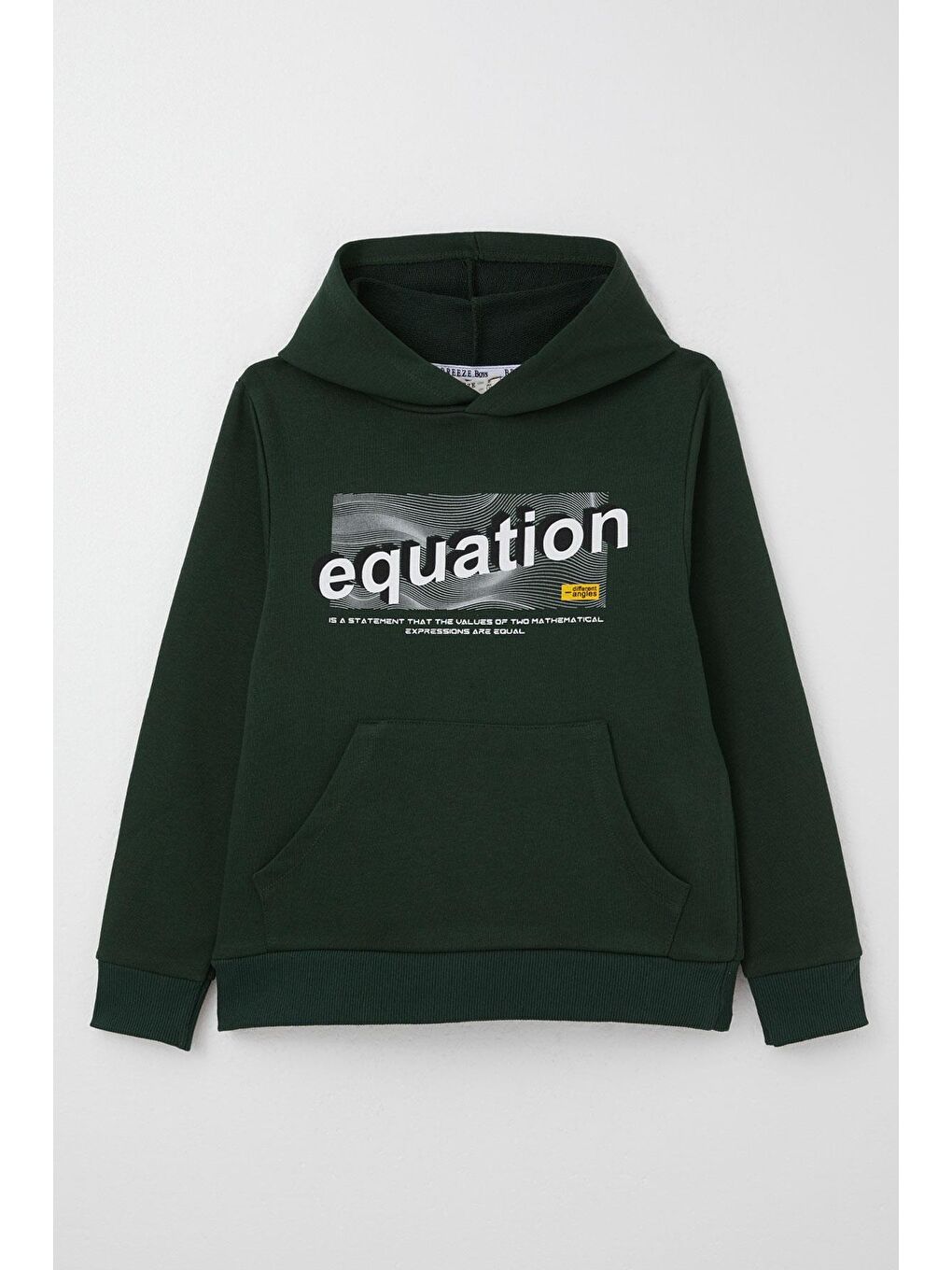 Erkek Çocuk Sweatshirt Yazı Baskılı Kanguru Cepli Kapüşonlu Koyu Yeşil (8-9 Yaş)-2