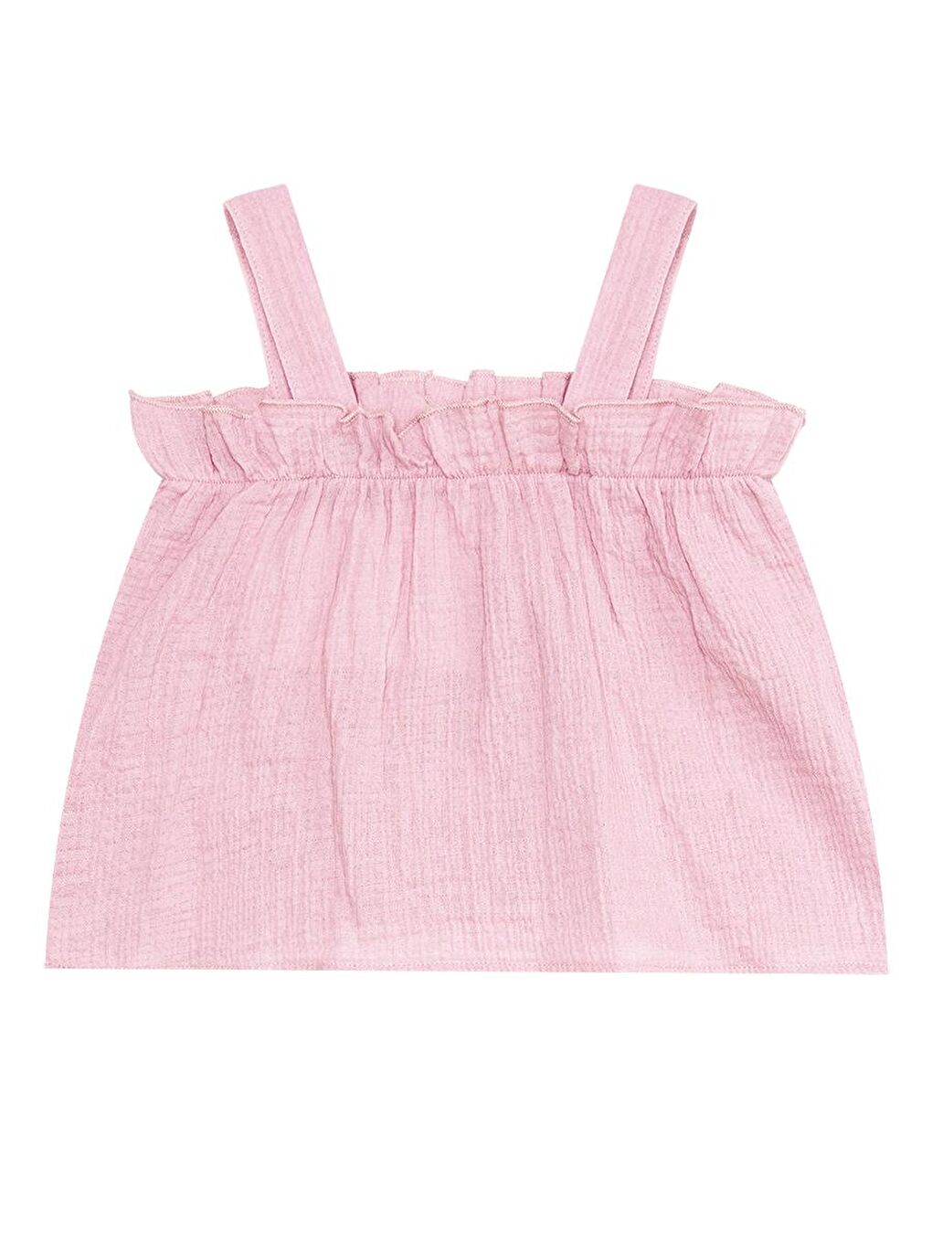 Denokids Pembe-Lacivert Kız Bebek Çocuk Pembe Müslin Bluz Şort Takım - 4