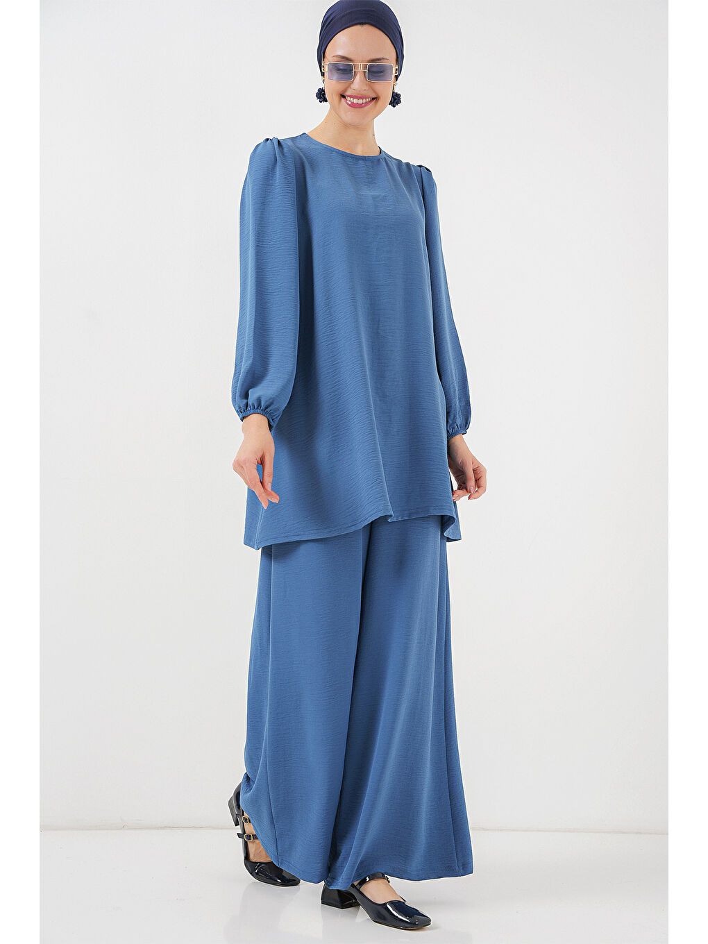 Kadın Ayrobin Tunik Pantolon Alt Üst Takım 6712 - İndigo-1