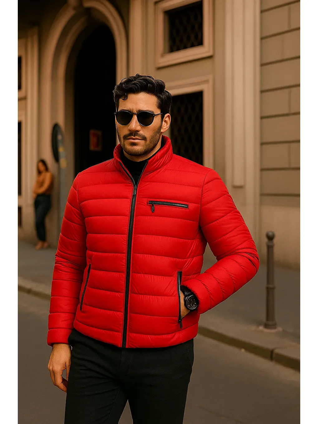 Erkek Comfort Fermuarlı Günlük Kışlık Kırmızı Şişme Mont-3