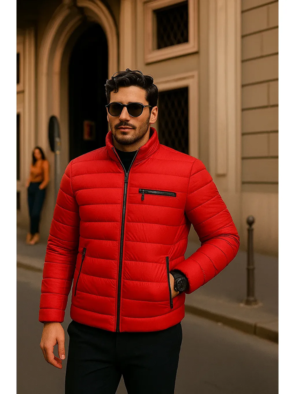 Erkek Comfort Fermuarlı Günlük Kışlık Kırmızı Şişme Mont-4