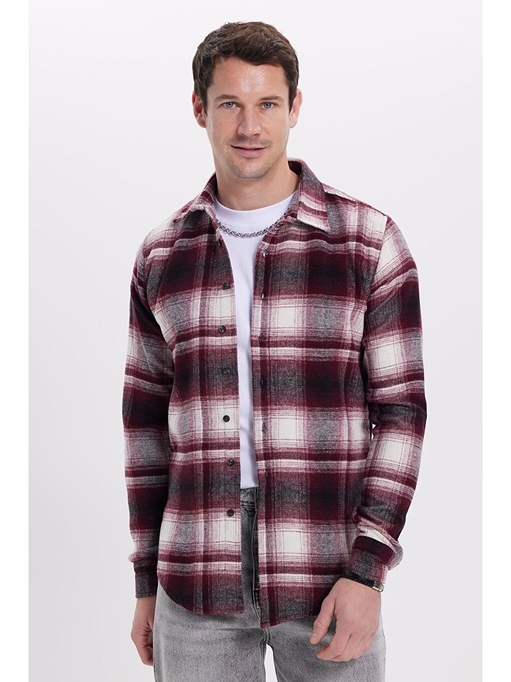 Karışık Erkek Slim Fit Dar Kesim Kareli Kışlık Oduncu Gömlek